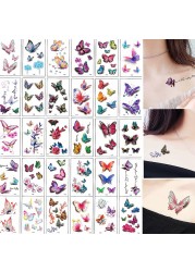 Women Temporary Tattoo Sticker Pink Butterfly Flower Feather Lotus 3D Fake Tattoo Body Hands Arm Leg Temporary Tattoos Femme