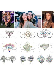 Sexy Chest 3D Crystal Resin Drill Tattoo Sticker Bar Music Festival Rhinestone Tattoo Stickers Carnival Party Chest Decoration