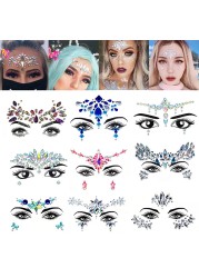 3D Sexy Face Tattoo Stickers Face Decoration Temporary Tattoo Glitter Fake Tattoo Rhinestones for Woman Party Face Jewelry Tattoo