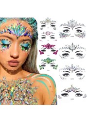 3D Sexy Face Tattoo Sticker Temporary Tattoo Flash Fake Tattoo Rhinestone Lady Party Face Sticker Face Jewelry Decoration