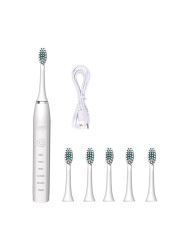 5 Mode Electric Toothbrush For Women Men Child With 6 Replacement Toothbrush Head USB Rechargeable Waterproof Sonic Toothbrush