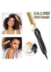 2 in 1 Hot Comb Hair Straightener Flat Iron Straightening Brush Heating Comb Hair Straightener Styler Hair Curler peigne chauffant