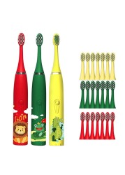 Cartoon Children Kids Electric Toothbrush with 8 Replaceable Toothbrush Head USB Rechargeable Waterproof Baby Toothbrush