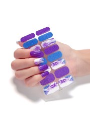 16 Tips Nail Polish Stickers European Style Solid Color Gradient Pattern Self Adhesive Nail Art Decals Manicure Strips