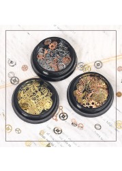 1 Box Steampunk Nail Art Miniature Ultra-thin Alloy Gear Gold Silver Patch Mixed 3D Metal Rivets DIY Nail Art Decoration Accessories