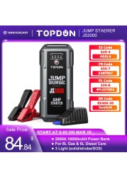 Topdon 2000A/1200A Jump Starter 12V Car Starting Device 16000Mah Power Tank Battery Starting Launcher for Car Booster JS2000/JS1200