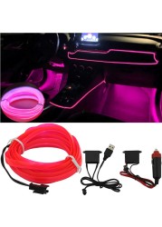 Auto Lamp Car Interior LED Strip Light Decoration Garland Wire Rope Tubular Line Flexible Neon Light Car Accessories