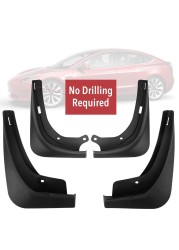 Mudguards For Tesla Model 3 2021 2022 Accessories Rear Wheel Fenders Mudguards Carbon Fiber ABS No Drilling Needed