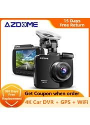 Azdom 4K Car DVR GPS WIFI (Free 64G TF) Dash Cam Car Recorders 1080P Rear Camera Emergency Record Night Vision Parking Monitor