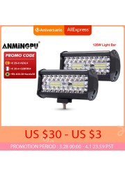 ANMINGPU 4" 7" 60W 120W LED Light Bar for Truck Car Tractor SUV 4x4 Boat ATV Combo LED Bar Work Light Offroad Driving Fog Lamp