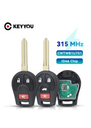 KEYYOU - car remote control key, car key for Nissan Rogue Versa Tiida, 2008 2009 2010 2012 2013 2014 2015 2016 315MHz, with ID46 chip