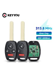 KEYYOU For Honda 313.8MHz Remote Keyless Car Key Transmitter Replacement With N5F-S0084A Chip46 Fit For Honda Civic