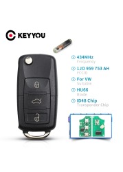 KEYYOU 433mhz Flip Remote Key Shell For VW Golf Passat Polo Jetta Touran Bora Sharan 1J0959753DA 1J0959753AH 1K0959753G ID48