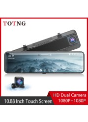 TOTNG Car DVR Touch Screen Stream Media Dual Lens 1080P Video Recorder 12" Dashcam Rearview Mirror With 1080P Rear Camera