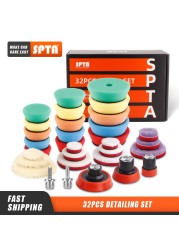 (Wholesale 1 Set & 5 Sets) SPTA 32pcs 1"/2"/3" T-Shape Car Detail Polishing Polishing Pads for Car Polisher Electric Drill