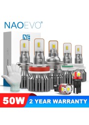 NAOEVO Headlight H7 Led Bulb 50W Fog Lights H4 Hi/Lo Beam 6000LM H11 9005 HB3 9006 HB4 6000k White 12V Car Lamps Mini