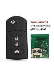 jingyuqin 3BTN Flip Car Remote Key Fob For Mazda 5WK43449D/5WK43449F£/5WK43449F 433MHz M2 Demio M3 Axela M5 Premacy M6 Atenza