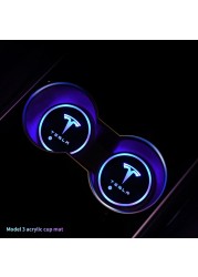 Car Led Water Bottom Mat Cover Decor Luminous Trim Lamp Ornament Coaster Accessories For Tesla Model 3 X Y S 3/5/X/Y