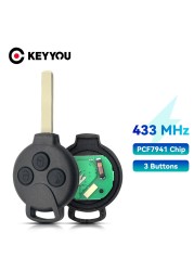 KEYYOU 3 Buttons Car Remote Key For Mercedes Benz Smart Fortwo 451 2007 2008 2009 2010 2011 2012 2013 433Mhz ID46