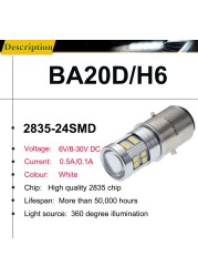 Motorcycle Headlight Headlight Scooter LED Light Motorcycle High/Low Beam White Light BA20D 6V 12V 2835 24SMD H6 1pc