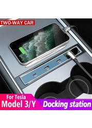 For Tesla 2021-2022 Model 3 Model Y 27W Intelligent Fast Charger Docking Station USB Ext Hub Interior Decoration Accessories