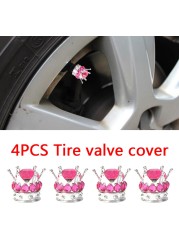 4pcs Universal Car Styling Bling Rhinestone Silver Crown Gear Tire Valve Caps Copper Core Auto Truck Tire Rim Stem Dust Cover