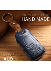 Luxury Leather Car Key Case Cover Fob Protector Key Chain Holder For Audi A4L Q5 A6L A3 A5 Auto Accessories Remote Keyring Bag