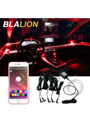 Auto Rear Car Neon Lamp Interior Ambient Lighting Lights RGB Atmosphere Lamp Fiber Optic for Automobile APP Control LED Strips