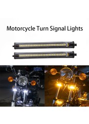 2pcs Universal LED Motorcycle Turn Signal Light & DRL Amber White Yellow Moto Flasher Ring Fork Strip Light Tungsten Flashing Blinker 12V