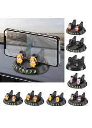 G99F 360 Degree Rotation Car Phone Holder Navigation With Hidden Parking Number Plate Cartoon Cute Doll Ornament Phone Bracket