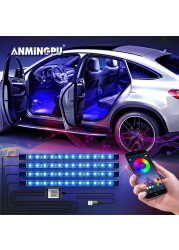 ANMINGPU Neon LED Car Ambient Foot Light with USB Wireless APP Remote Music Control Auto LED Interior Atmosphere Decorative Lamp