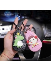 Genuine Leather Car Key Case Mini Car Key Cover Cute Keychain Storage Bag Purse Key Chain Pendant Girl Gift Car Accessories