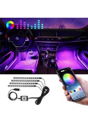 Car LED Strip Lights 36/48/72 RGB Led Foot Atmosphere Lamp 12V Auto Interior Decor Light With USB Bluetooth APP Controller