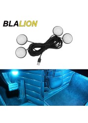 Blallion 4in1 Led Car Interior Light Monochrome USB Foot Ambient Lamp 12V LED Atmosphere Light Blue/Ice Blue/Pink Car Accessories