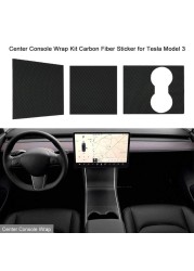 Car Center Console Wrap Kit Sticker Panel Matte Carbon Fiber Black For Tesla Model 3