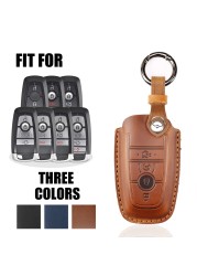 Leather Key Case Cover Fob Keychain Holder For Lincoln Ford Raptor F150 Explorer Everest Ranger Accessories Remote Keyring Bag