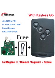 Imorpho 433MHz Smart Car Keyless Card PCF7952A For 2009-2015 Renault Megane III Fluence Laguna III Scenic 2010