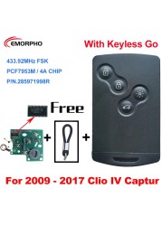 EMORPHO 285971998R Keyless Smart Key PCF7953M 4A Chip 433MHZ For 2009 2010 2011 2012 2013 2014 2015 2017 Renault Clio IV Captur