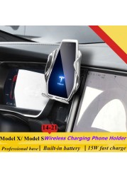 ل تسلا نموذج X نموذج S 2014-2021 حامل هاتف السيارة تنفيس الهواء شاحن لاسلكي 360 الملاحة قوس دعم غس