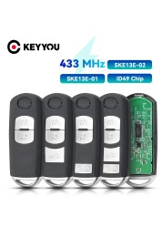 KEYYOU 433Mhz ID49 2/3 Buttons Smart Key Fit For Mazda CX-3 Axela CX-5 Atenza Model SKE13E-01 Remote Control Car SKE13E-02