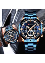 Curren Men's Watch Blue Dial Stainless Steel Band Date Business Men's Watches Waterproof Luxuries Men Wrist Watches for Men