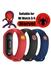 Suitable for Mi Band 3 4 Strap Marvel Spiderman Captain Dollar Iron Man Replacement Silicone Bracelet Mi Band 3 4 Wristband