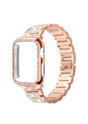 Case + Bling Strap for Apple Watch Band 40mm 44mm 41mm 45mm 38mm 42mm 40mm Diamond Metal Bracelet iWatch Series 3 4 5 6 se 7 band