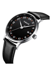 2022 VAVC New 24 Hours Quartz Wrist Watch Unisex Swiss Quartz Movement 5 Bar Water Resistant Watch With Black Leather Strap Men Women