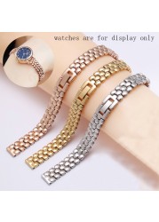 PEIYI 6 8 10 12 14mm Stainless Steel Watchband Silver Golden Bracelet Replacement Strap for Dial Size Lady Fashion Watch Chain