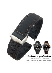 19mm 20mm 21mm 22mm Rubber Leather Watchband Fit For Omega Planet Ocean Seamaster Diver 300 Silicone Nylon Sports Watch Strap