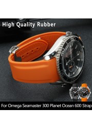 20mm 22mm Curved End Rubber Silicone Watch Bands For Omega Seamaster 300 Speedmaster Strap Brand Watchband Blue Black Orange