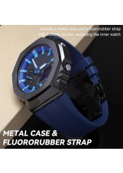 Casioak 1rd Fashion Kit for GA2100 Metal Watch Case Fluororobber Strap 316 Stainless Steel Bezel Rubber Band for GA 2100 2110
