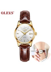 OLEVS-Women's Quartz Watches Casual Fashion Brown Leather Luminous Water Resistant Ladies Wrist Watch