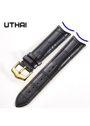 UTHAI F09 Genuine Leather Watchband Curved Interface Bamboo Style Buckle Business 19mm 20mm 21mm 22mm 24mm Retro Watch Strap